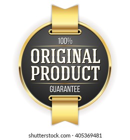 Black original product badge, rosette with gold border and ribbon