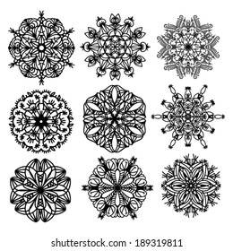 Black ornament and mandala collection isolated over white background - great for coloring books.