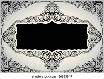 Black ornamental background.Background retro frame label design, black colored.Each of elements can easily regroup and remove.
