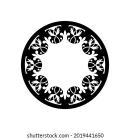 Patrón circular ornamental negro sobre fondo blanco. Diseño de plantilla de tarjeta. Ilustración vectorial.