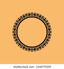 Patrón circular ornamental negro sobre fondo naranja. Diseño de plantilla de tarjeta. Ilustración vectorial.