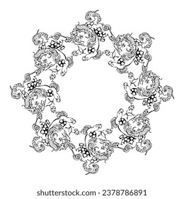 Patrón circular ornamental negro sobre fondo blanco. Patrón japonés. Diseño de plantilla de tarjeta. Ilustración vectorial.