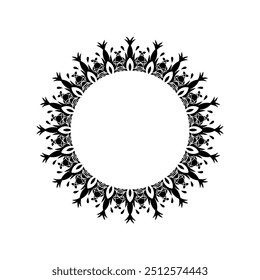 Patrón circular ornamental negro sobre fondo blanco. Diseño de Plantilla de tarjeta. Marco de Vector decorativo.