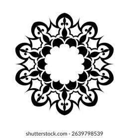 Black ornamental circular pattern on white background. Card template design. Vector illustration.