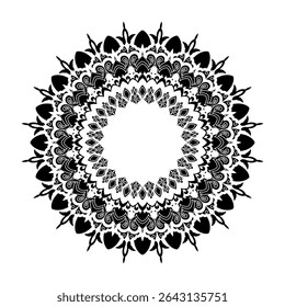 Black ornamental circular pattern on white background. Card template design. Decorative vector frame.