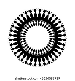 Schwarzes ornamentales kreisförmiges Muster auf weißem Hintergrund. Kartenvorlagendesign. Dekorativer Vektorrahmen.