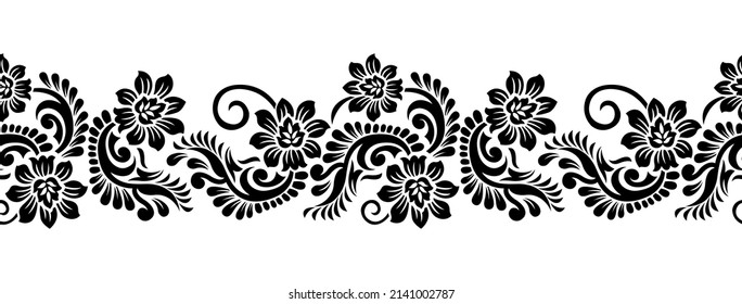 Black ornamental floral border on white background