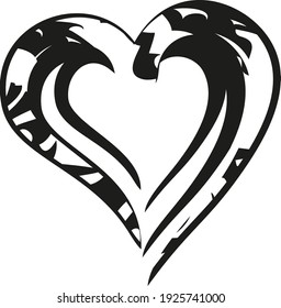 Black ornamental heart icon on a white backdrop. Symbol of love formed by three lines for holidays and events, postcards, embroidery, engraving, tattoos, textiles, emblems, logos, prints, web icons