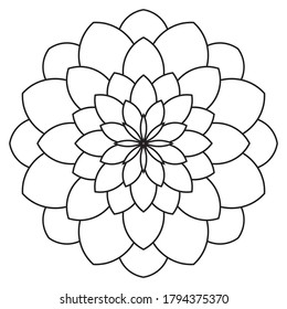 Black ornamental round doodle flower isolated on white background. Outline mandala. Geometric circle element. Vector illustration.   