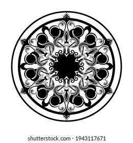 Black ornamental round pattern on white background. Element for design in eastern style. Vector illustration.
