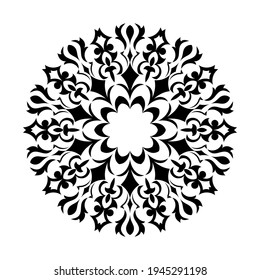 Black ornamental round pattern on white background. Element for design. Vector illustration.