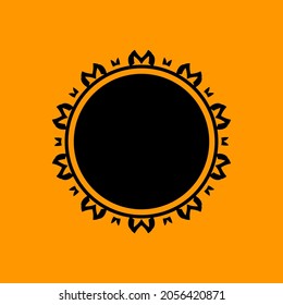 Patrón redondo ornamental negro sobre fondo naranja. Diseño de plantilla de tarjeta. Ilustración vectorial.