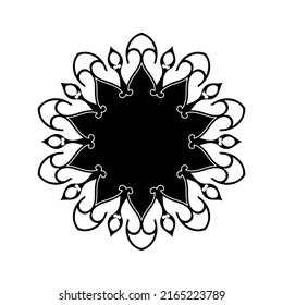 Black ornamental round pattern on white background. Card template design. Vector illustration.