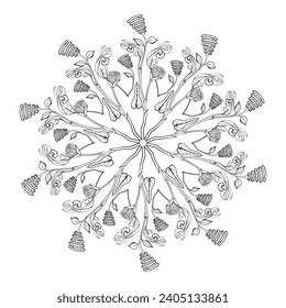 Schwarzes ornamentales rundes Muster auf weißem Hintergrund. Kartenvorlagendesign. Vektorgrafik.