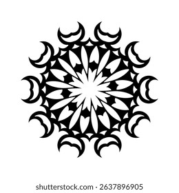 Black ornamental round pattern on white background. Graphic drawing. Vector illustration.
