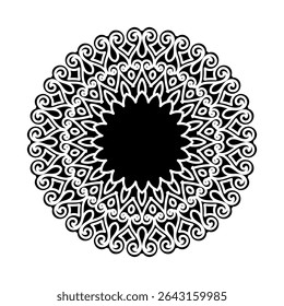 Black ornamental round pattern on white background. Graphic drawing. Vector illustration.