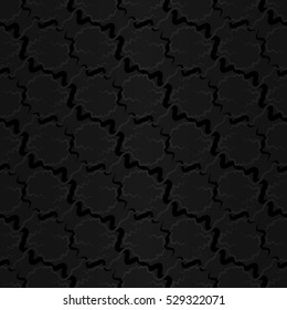 Black ornamental seamless pattern background in labyrinth style. Colored, contrast design for game, ads, curtain or other purpose. Entangled medley repeatable backdrop. Actual tracery.