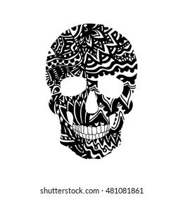 Black Ornamental Skull On The White Background
