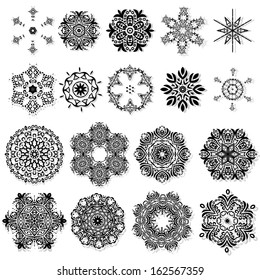 Black ornamental snowflakes set. Vector illustration.