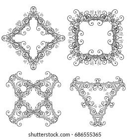 Black ornaments. Vintage frames and decorations. Vector illustration isolated on white background