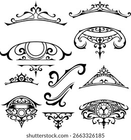 black ornate decorative design elements suitable for elegant branding, logo, wedding invitations, stationery, and luxurious graphic design projects