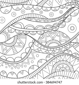 black ornate ethnic boho wave vector seamless pattern, white background