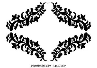 black ornate floral pattern in retro style on a white background