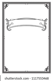 Black ornate frame. A4, A3 page size. Banner for headline.