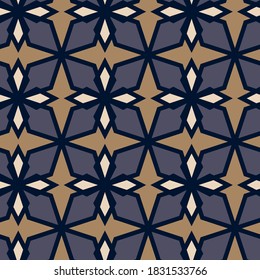 black ornate grille with beige and brown art inserts on a gray background. beautiful arabic seamless pattern. vector