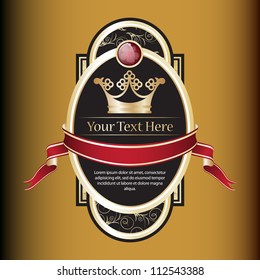 Black ornate label with crown. Grouped for easy editing. Perfect for labels or stickers for wine, beer, champagne, cognac, cologne and etc. Grouped for easy editing.