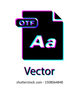 Black OTF file document. Download otf button icon isolated on white background. OTF file symbol.  Vector Illustration