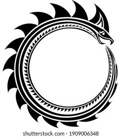 Black Ouroboros Snake In Tribal Style