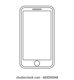 Black out lines smartphone with menu button and empty screen on white background vector eps10. Mobile phone outline sign.
