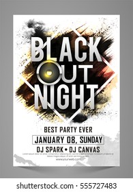 Black Out Night, Stylish Party Celebration Flyer, Banner, Invitation or Pamphlet with abstract brush stroke.