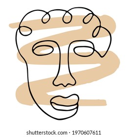 Black outline abstract face on white background. Hand drawing line art illustration. Female portrait with colorful geometric shapes.