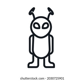 Schwarze Umriss-Alien-Symbol einzeln auf weißem, transparentem Hintergrund. Lineares Raumsymbol, Vektorgrafik.