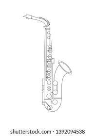 Black outline alto saxophone isolated on white background. Musical instrument for template or art school dictionary illustration