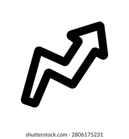 Black outline arrow icon showing a zig zag line going up for business growth