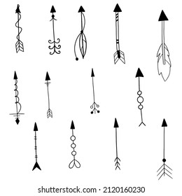 Black outline arrows set. Vector design elements on white background.