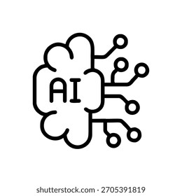 Icono de inteligencia artificial de contorno negro