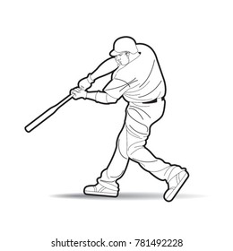 black outline base ball player batting vector cartoon drawing