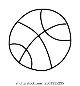 Bola de baloncesto de contorno negro dibujado a mano. Equipamiento deportivo para el Ocio activo jugando al baloncesto. Pelota deportiva en estilo doodle.