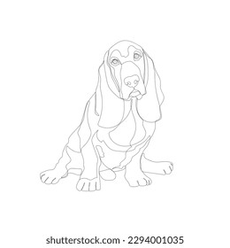 Black outline Basset Hound dog on white background. Graphic drawing. Vector illustration.