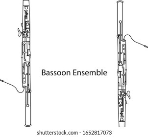 Black outline bassoon ensemble isolated on white background. Musical instruments for template or art school dictionary illustration