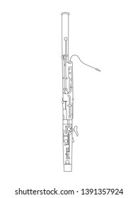 Black outline bassoon isolated on white background. Musical instrument for template or art school dictionary illustration