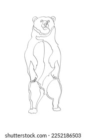 Oso de contorno negro sobre fondo blanco. Dibujo gráfico. Ilustración vectorial.