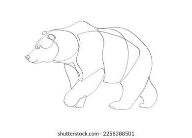 Black outline bear on white background. Graphic drawing. Vector illustration.