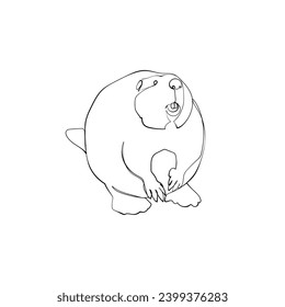 Black outline beaver on white background. Graphic drawing. Vector illustration.