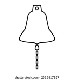The black outline of the bell. A ship's bell with a chain. Rynda. An alarm signal. Vector illustration isolated on a white background for design and web.