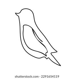 Black outline of a bird on a white background. Cute sparrow isolated on white background. coloring book. Contour bird. Vector drawing.